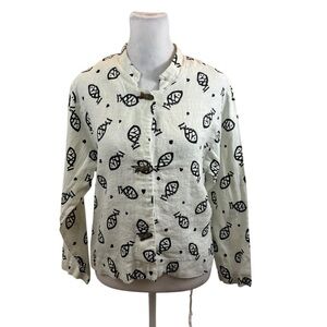 Ladies BETS by Canvasback Unique‎ Fish Print Shirt with Fish Shaped Buttons Med